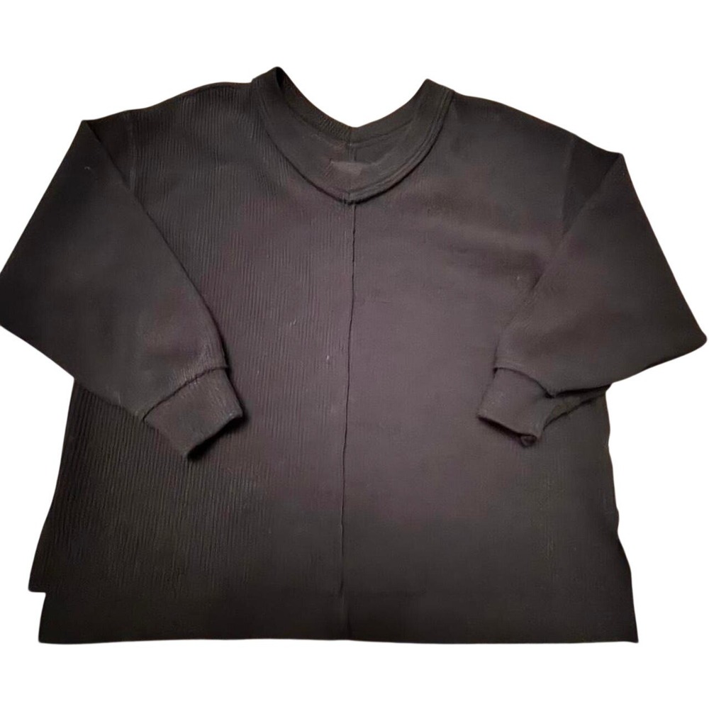 Aerie Ribbed V-Neck Sweatshirt Long Sleeve Women's Size M Oversized Black